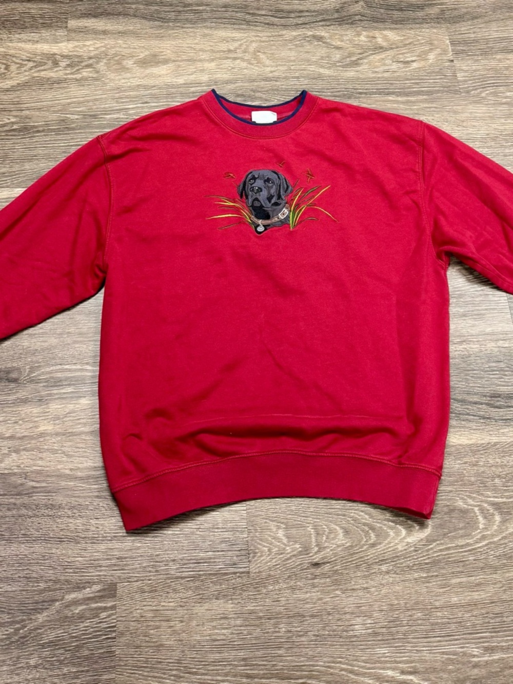 90s Vintage MC Sport Labrador Embroidered Red Crewneck Sweatshirt XL